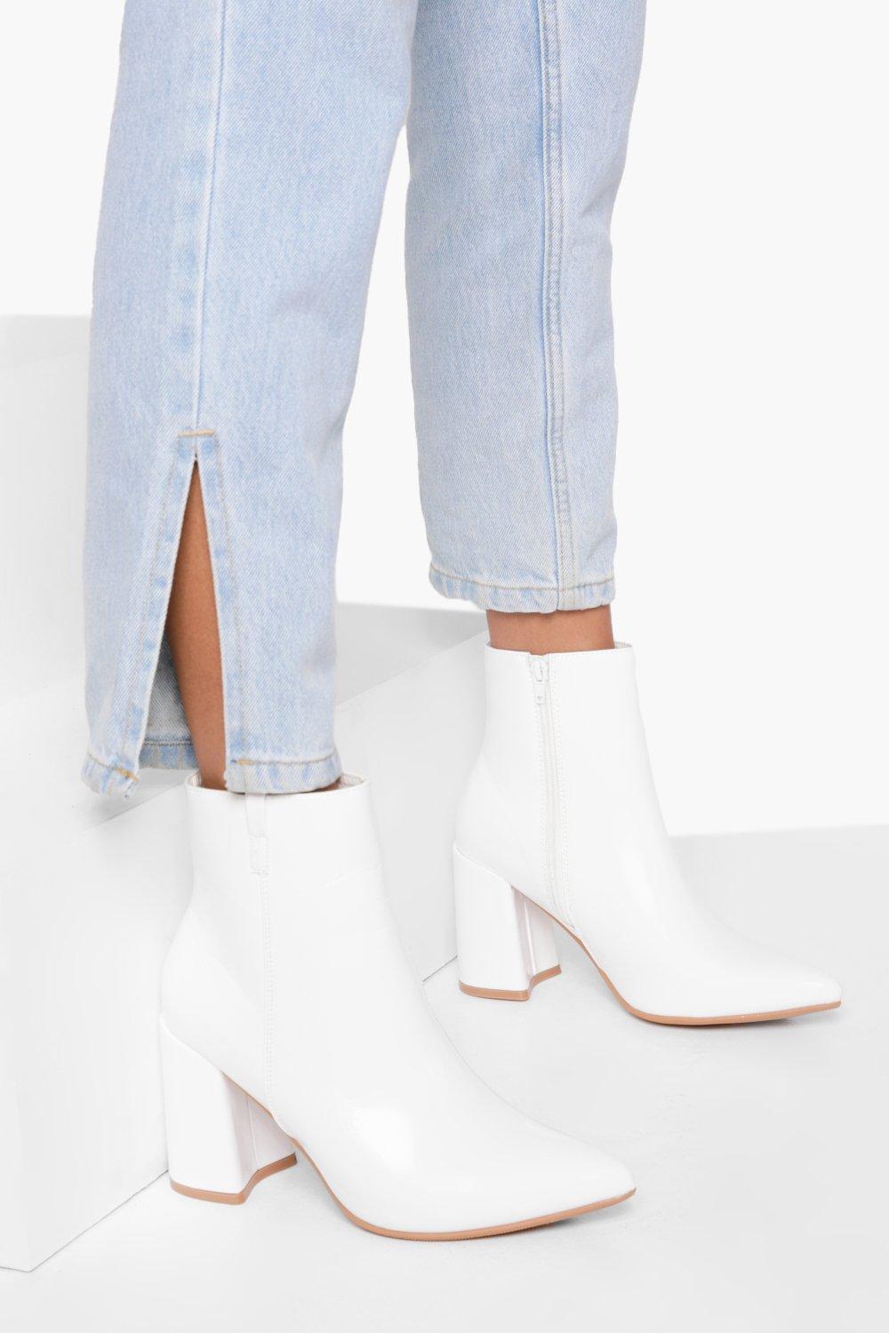 white pointed heel boots