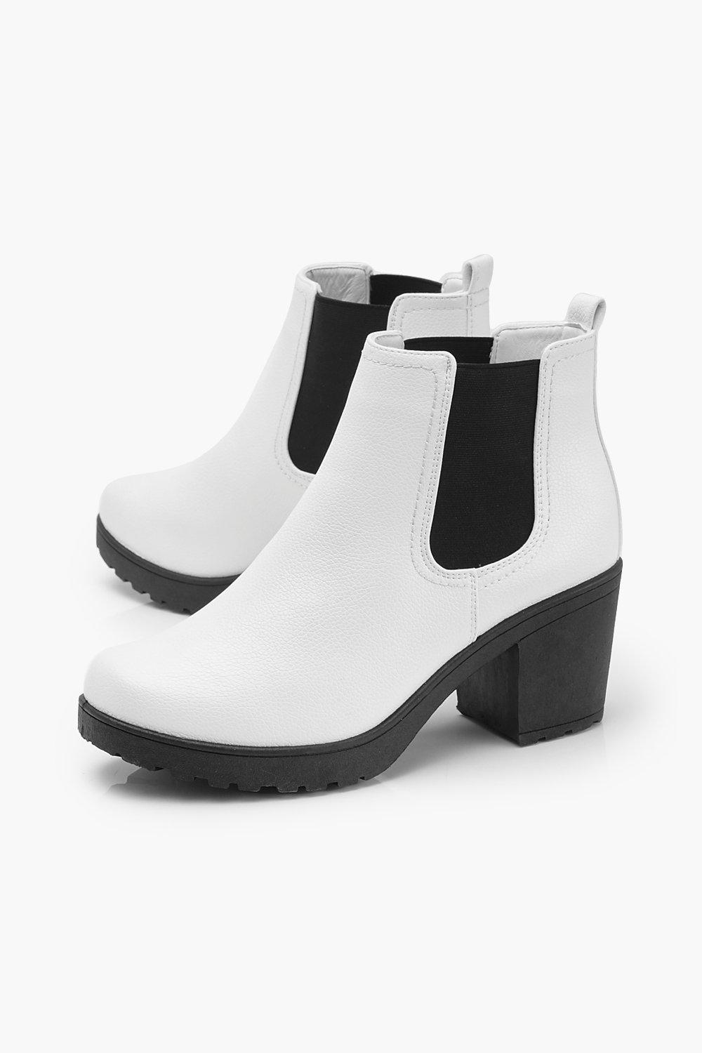 white heeled chelsea boots