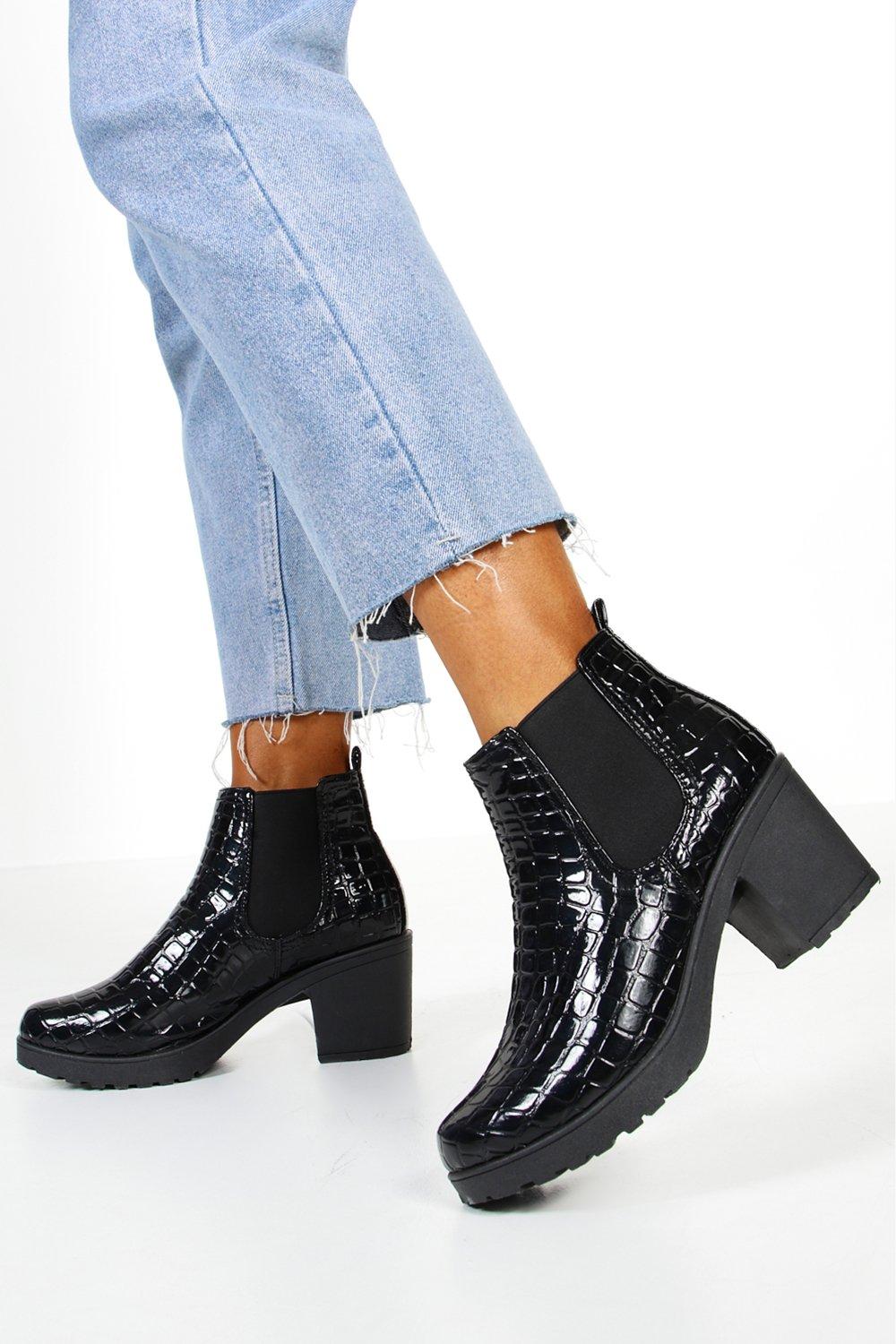 black crocodile chelsea boots