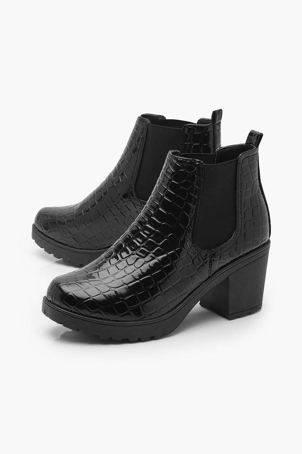 black patent chunky chelsea boots