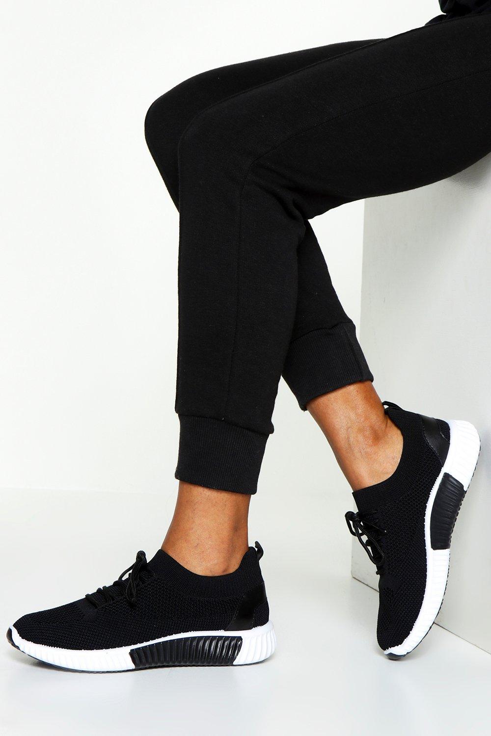 womens black knitted trainers