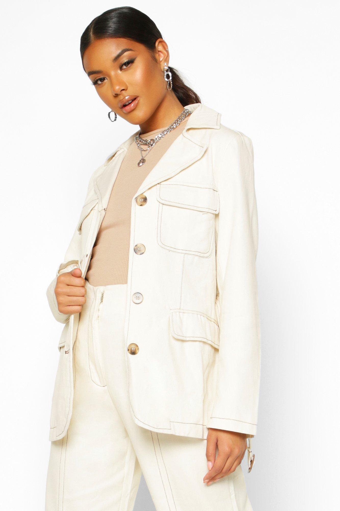 ecru denim utility jumpsuit