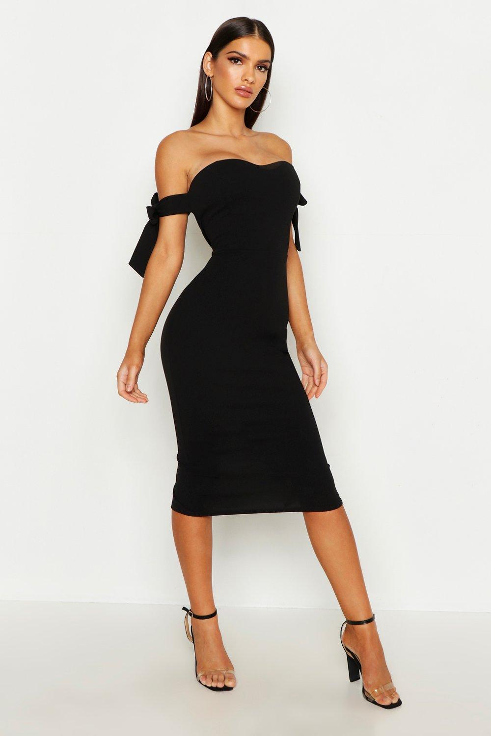 boohoo black bardot dress