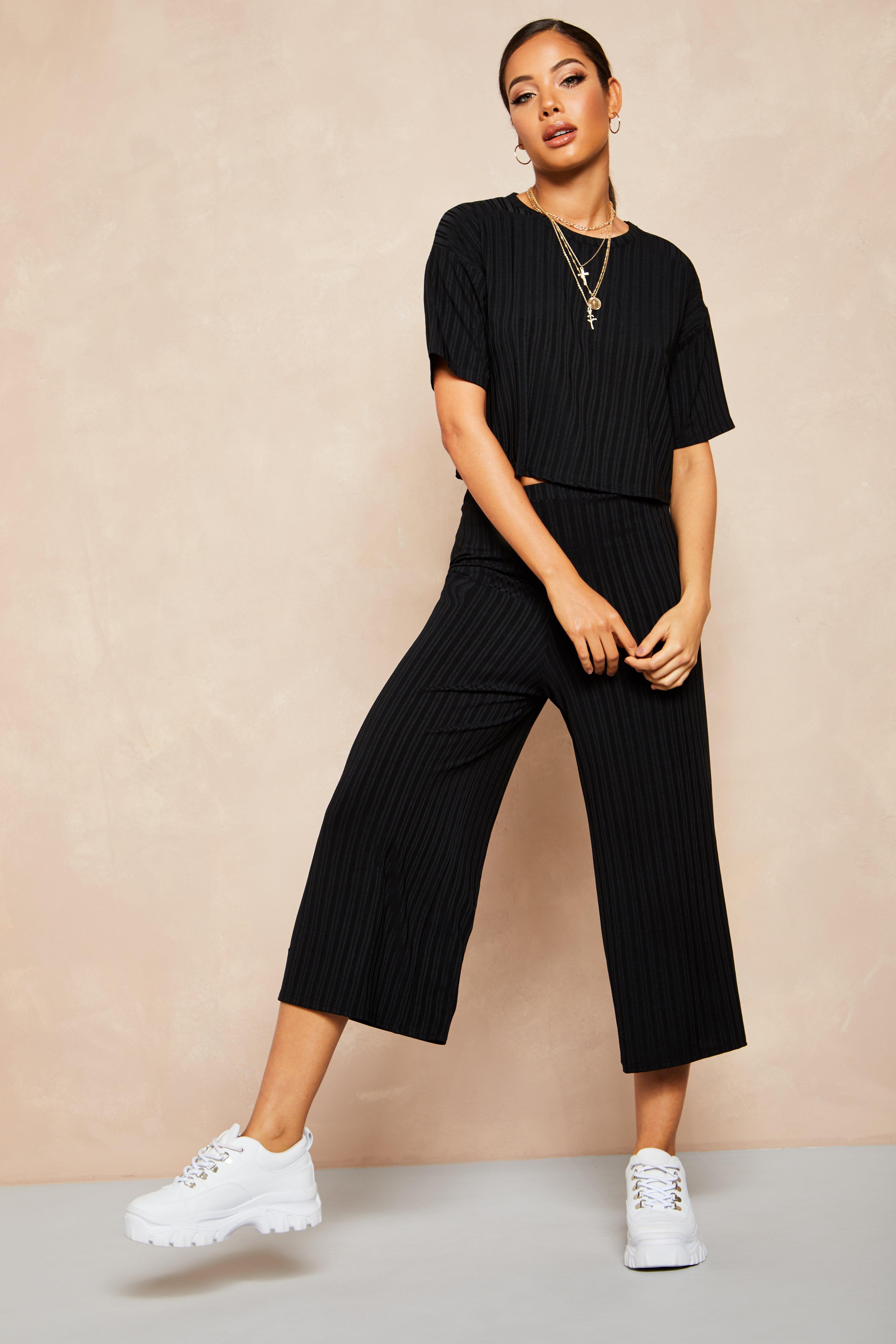 

Recycled — Футболка свободного кроя в рубчик, Black