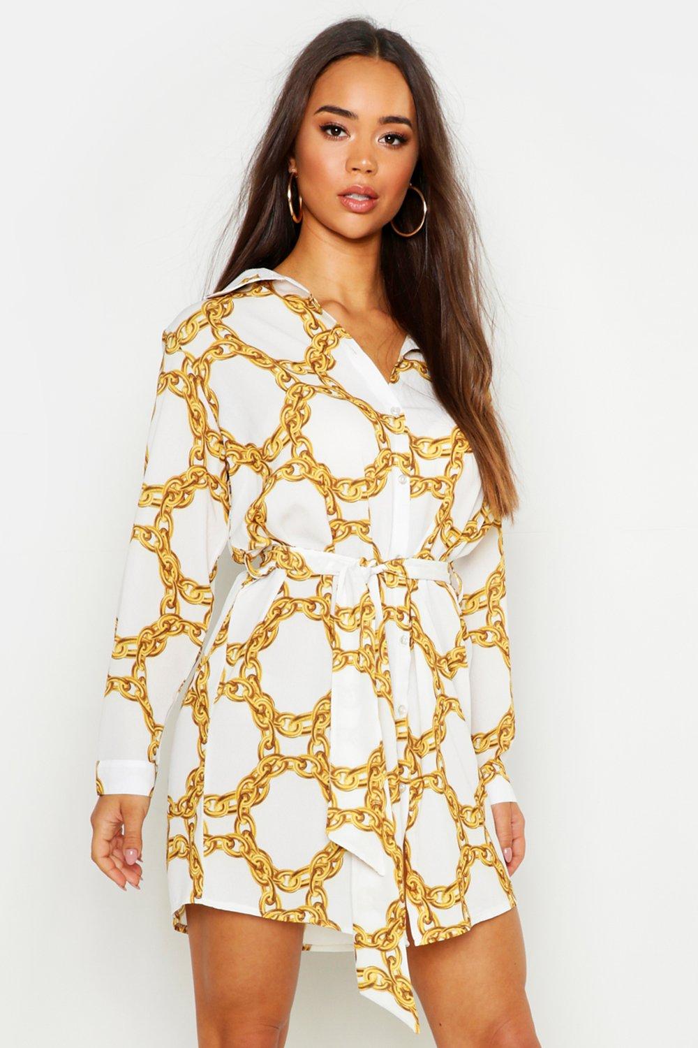 boohoo chain print shirt dress