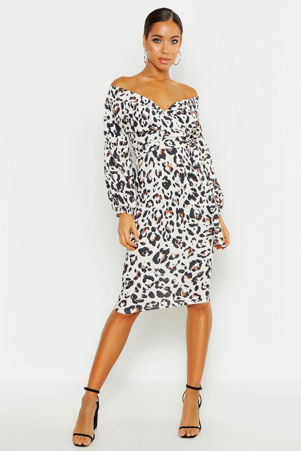 off shoulder leopard print dress