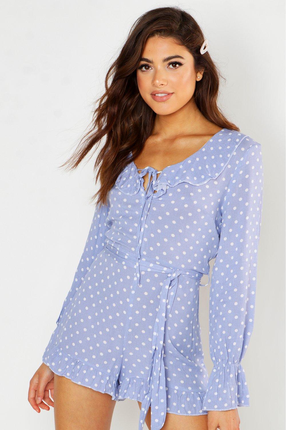 blue polka dot playsuit
