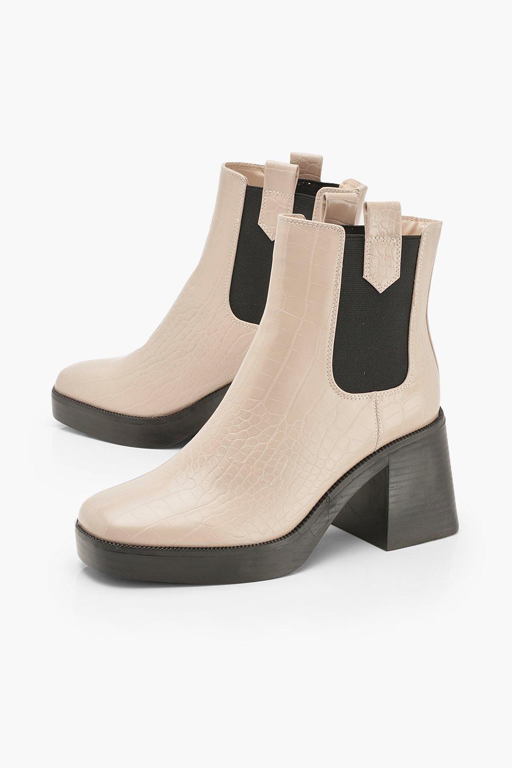 

Ботинки челси на толстом каблуке под змею, Beige