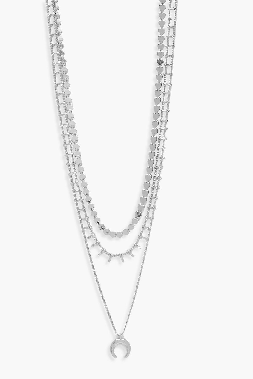 

Многослойное колье с роговыми и прозрачными бусинами, Silver
