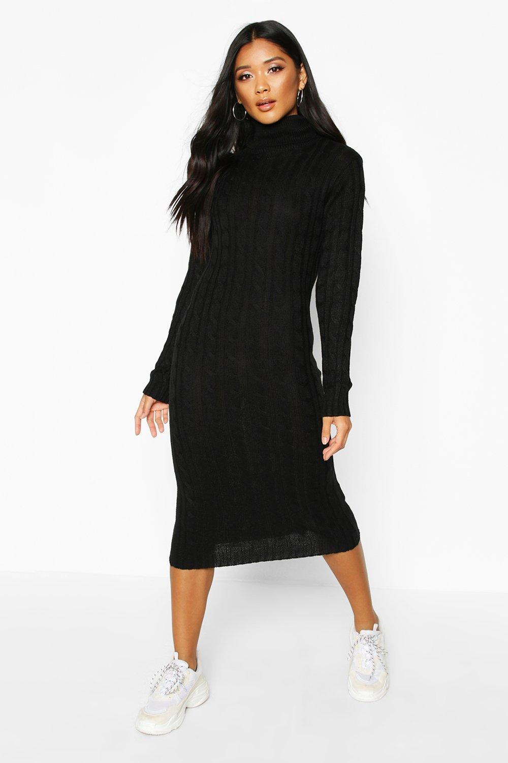 black cable knit roll neck