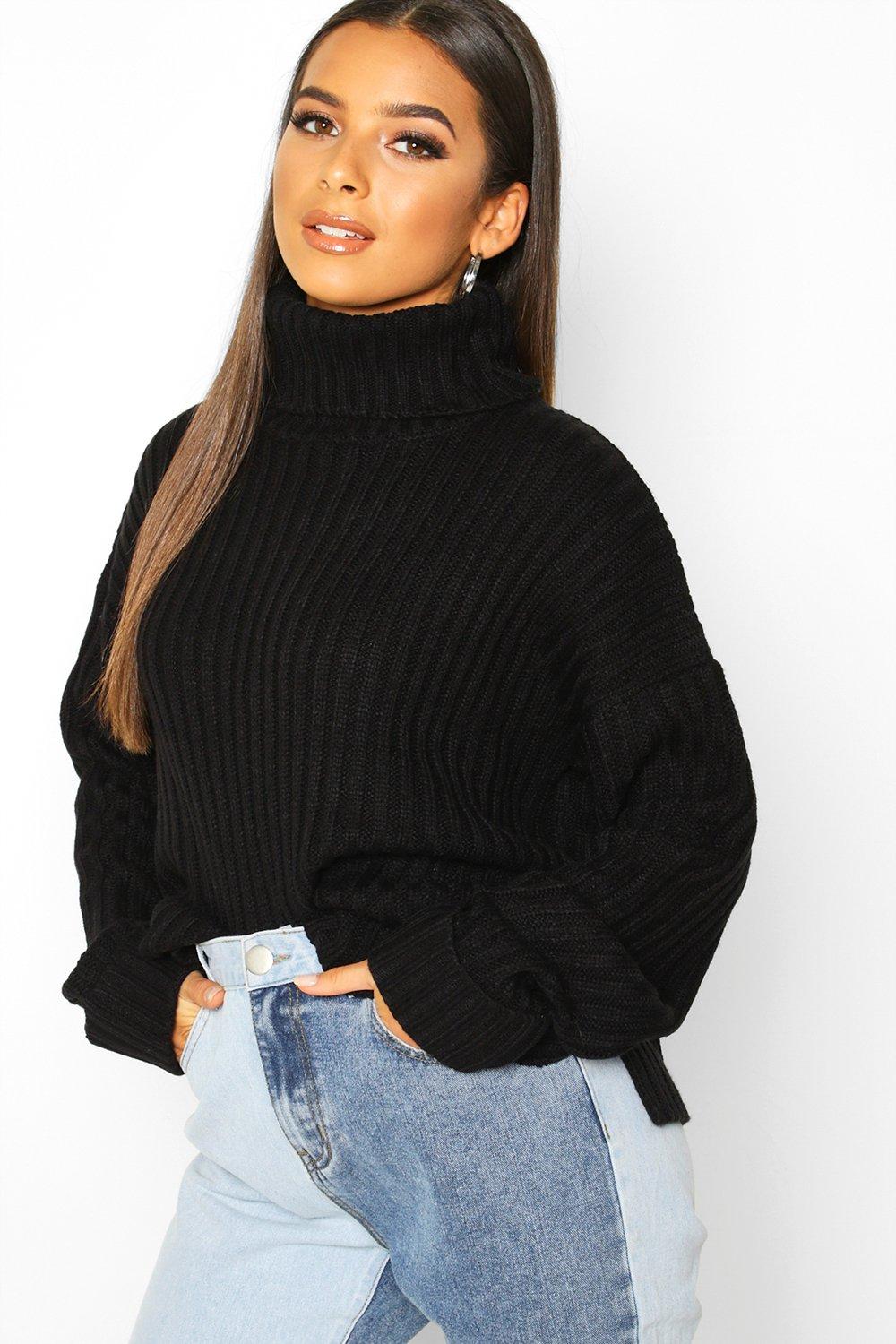 black oversized roll neck jumper