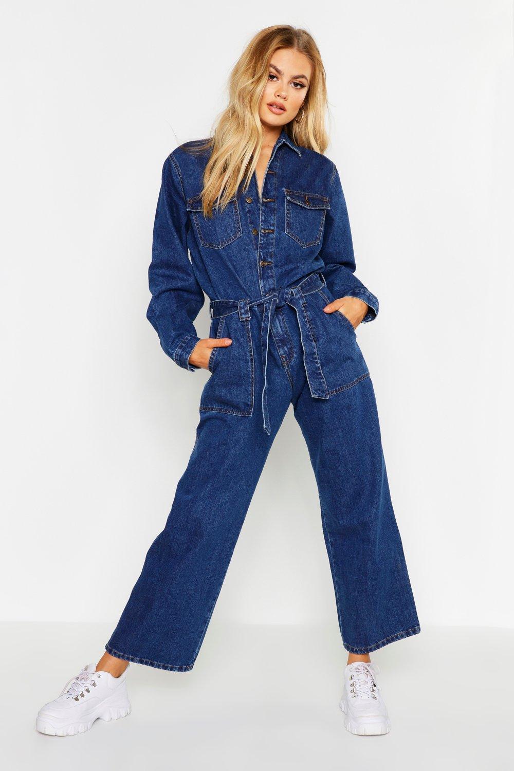 blue denim boiler suit