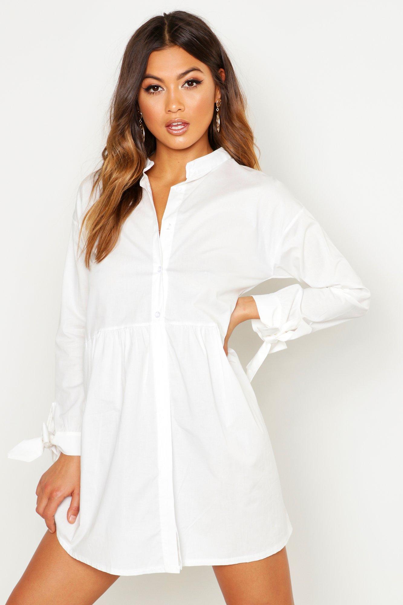 white shirt smock dress