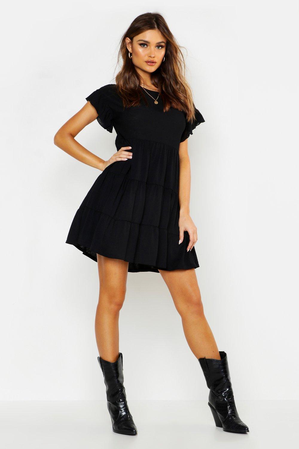 black tiered smock dress