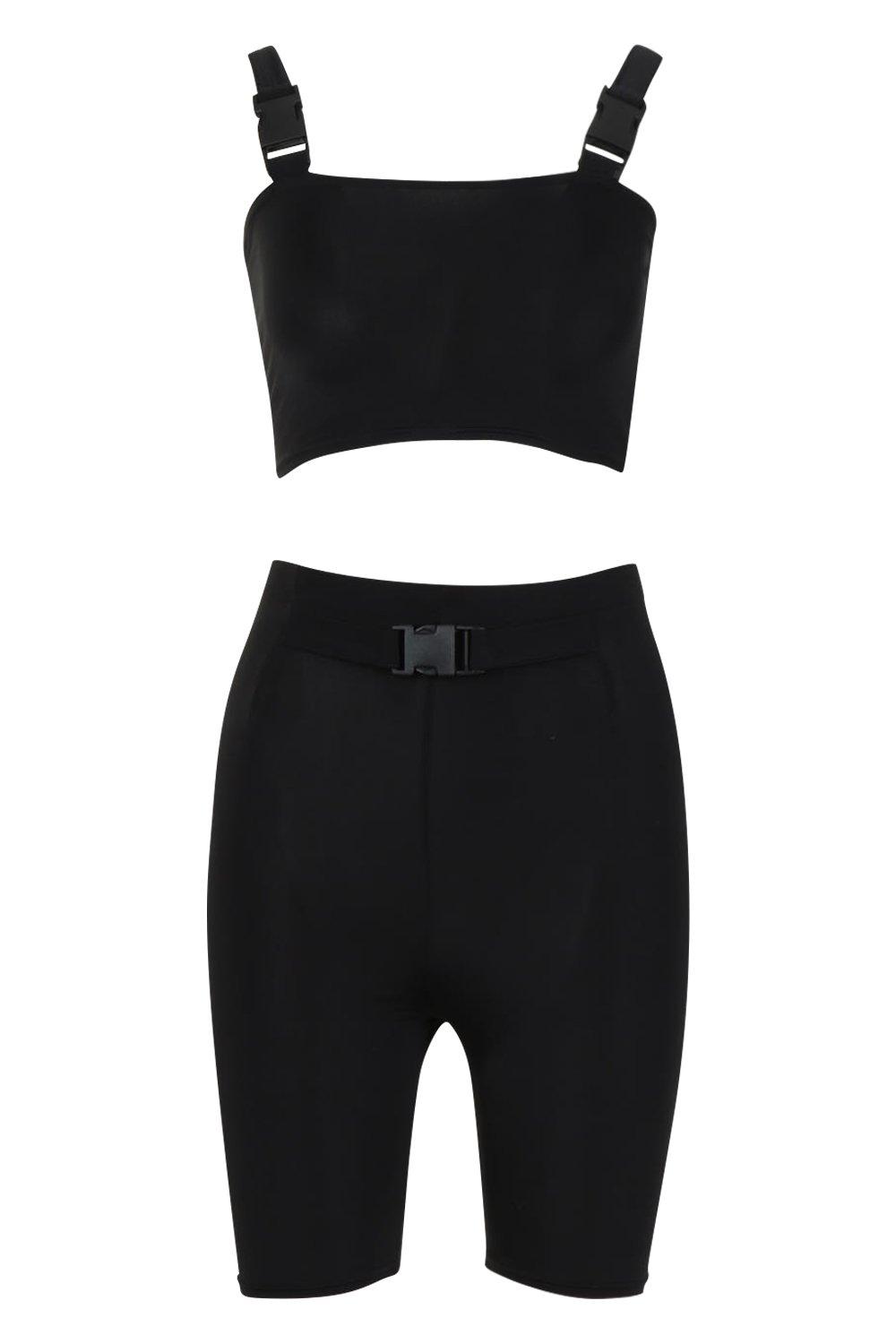 

Неоновый комплект с пряжками + велосипедные шорты, Black