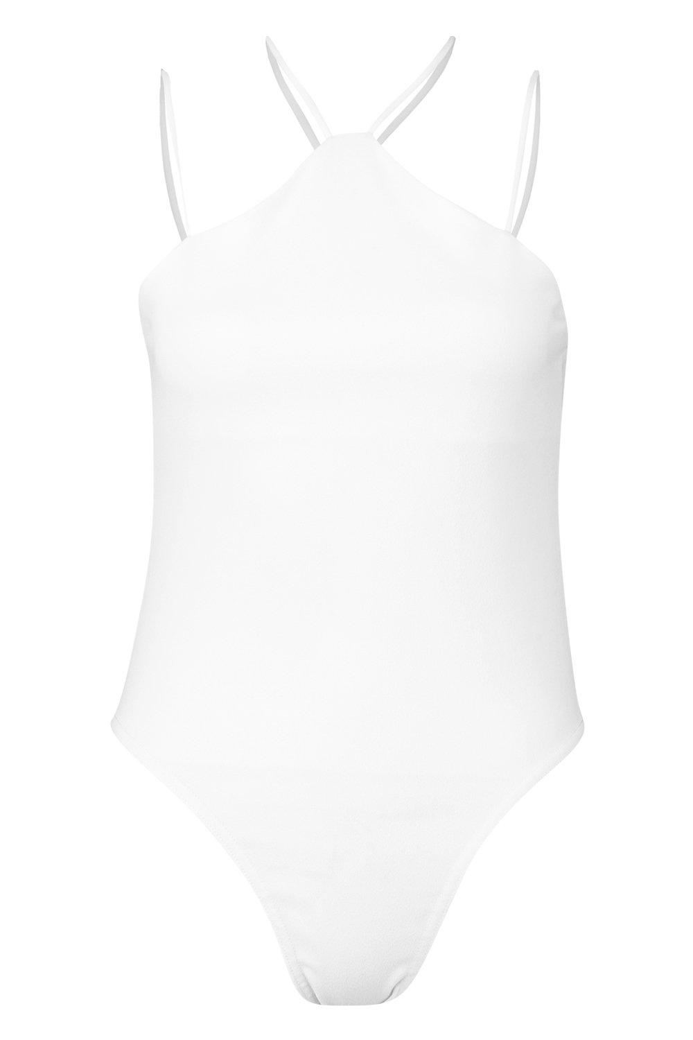 

Боди из крепа с бретельками и спиной-борцовкой, White