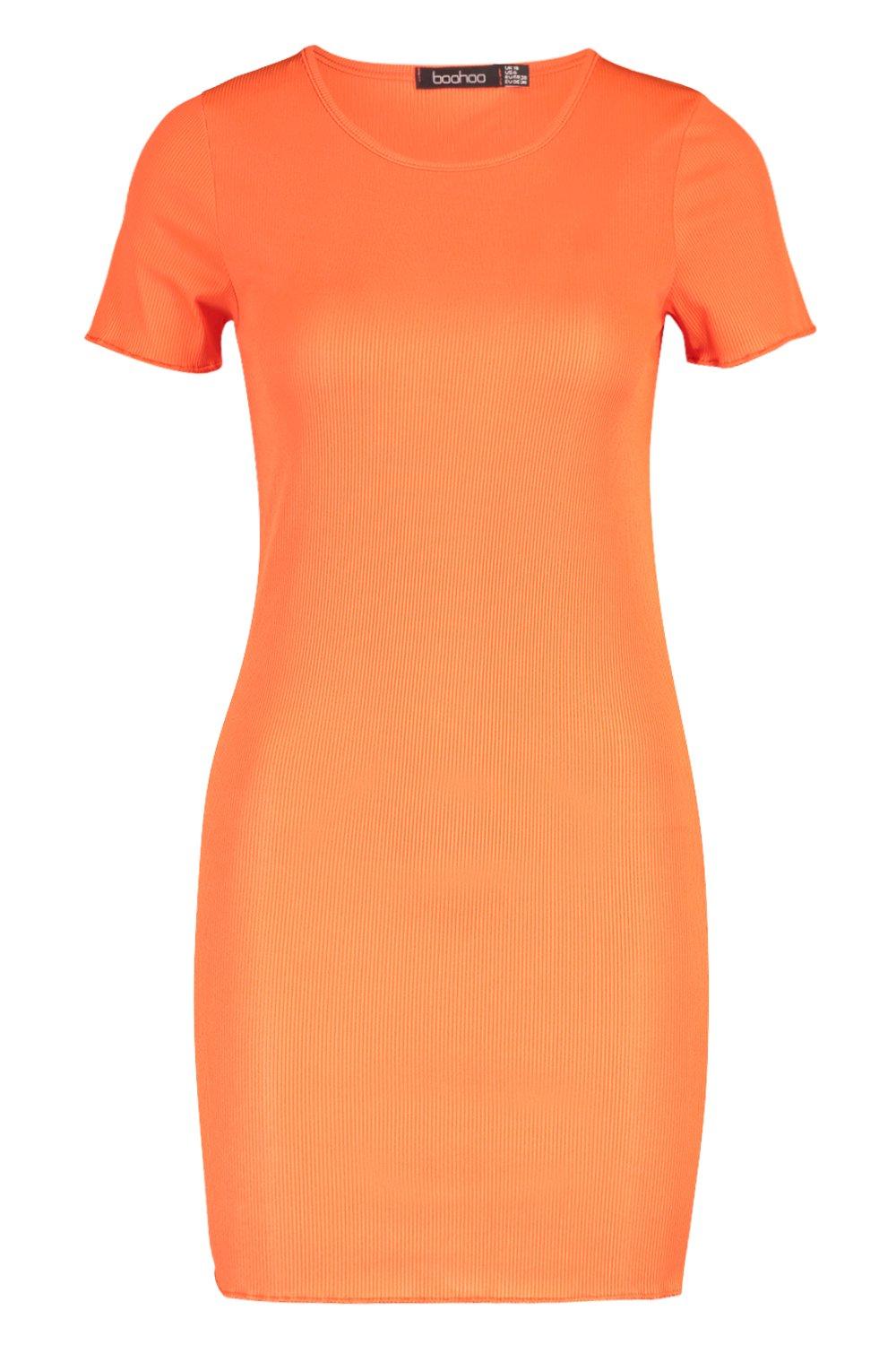 

Платье с волнистым краем из ткани в рубчик, Orange