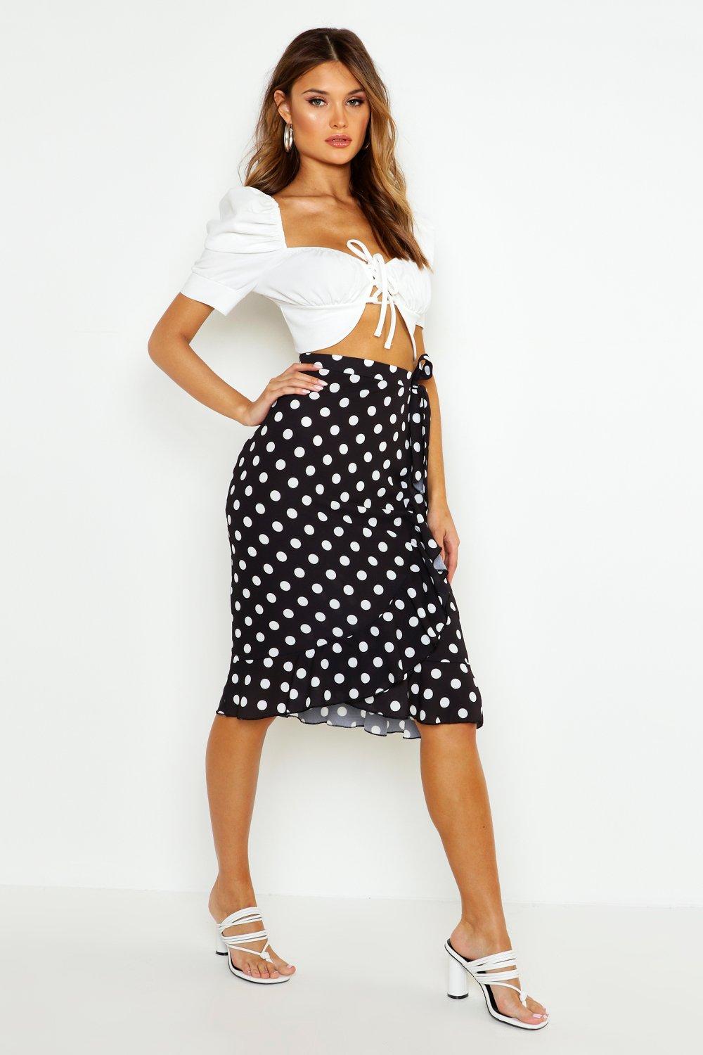 polka dot midi wrap skirt