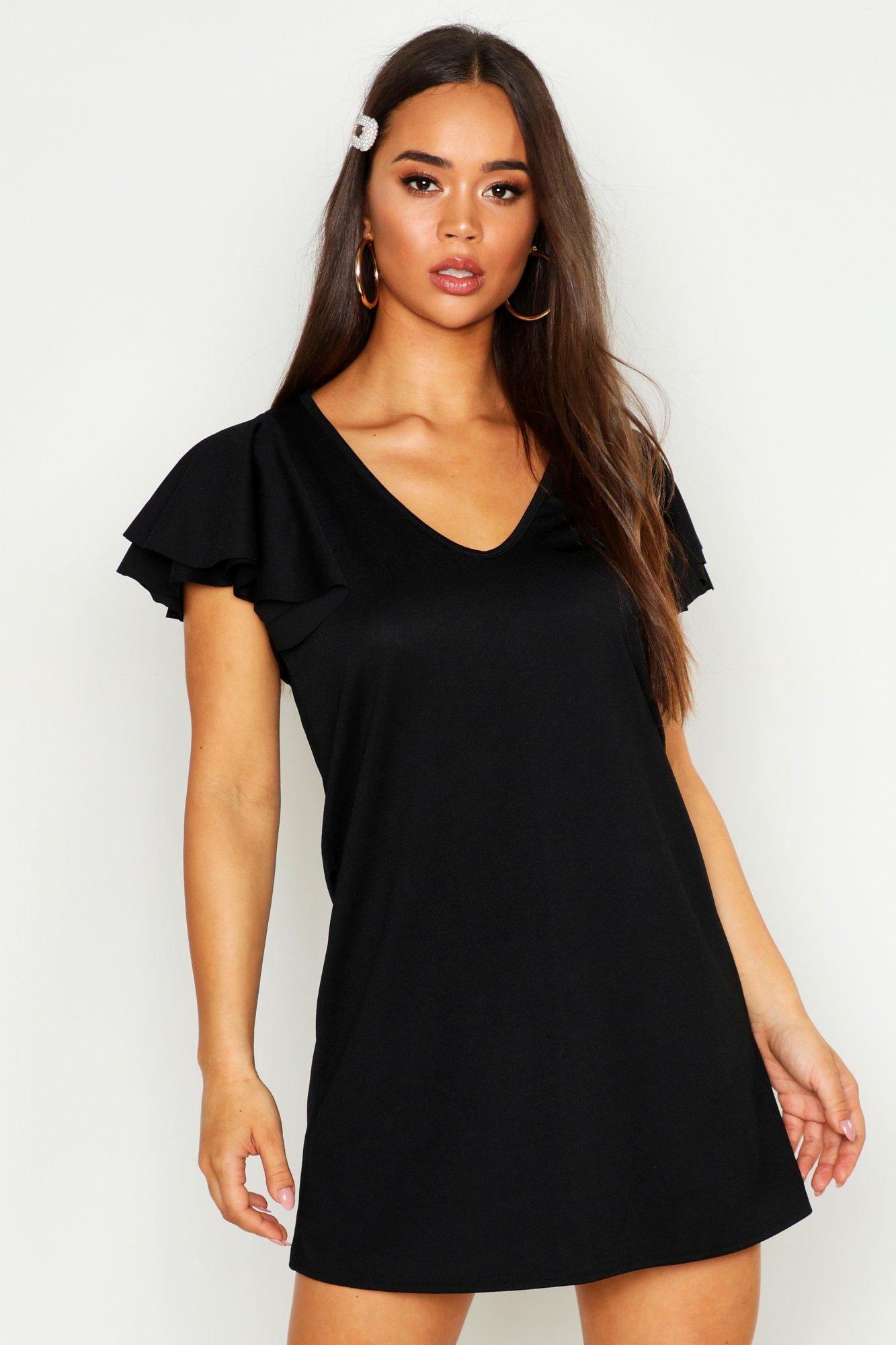 black v neck shift dress