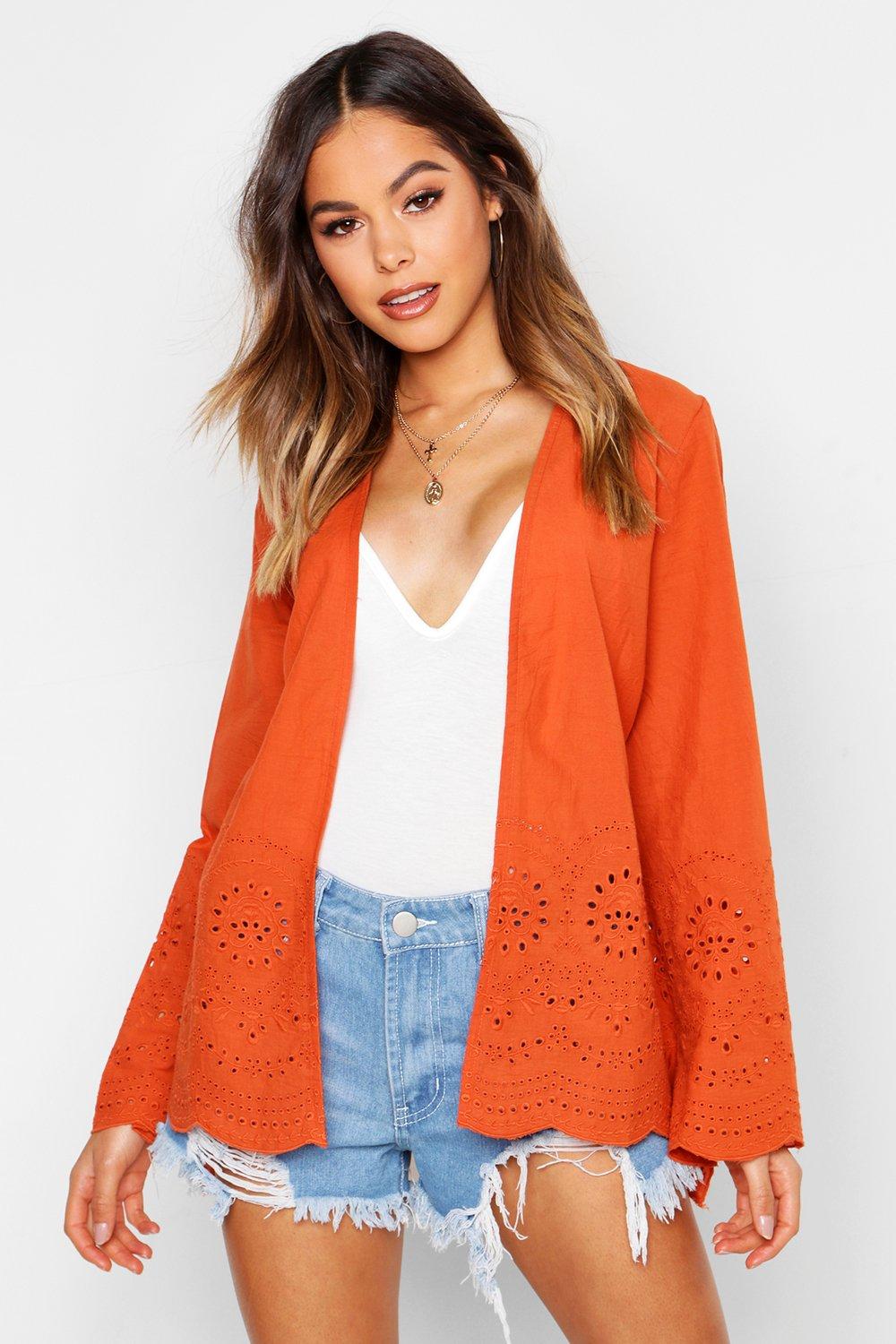 

Кимоно с расклешенными рукавами и английской вышивкой, Orange