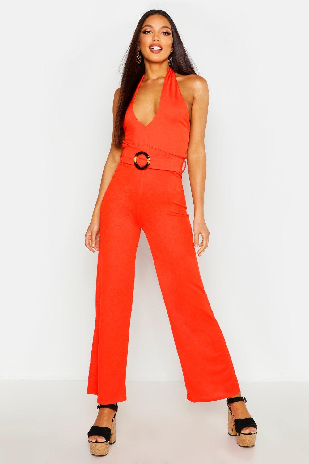 orange halter neck jumpsuit
