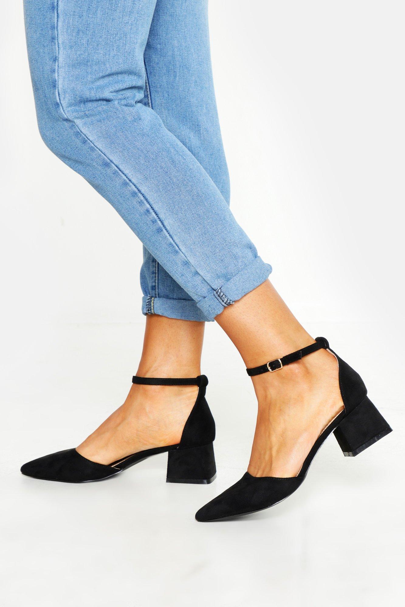 black pointed block heels