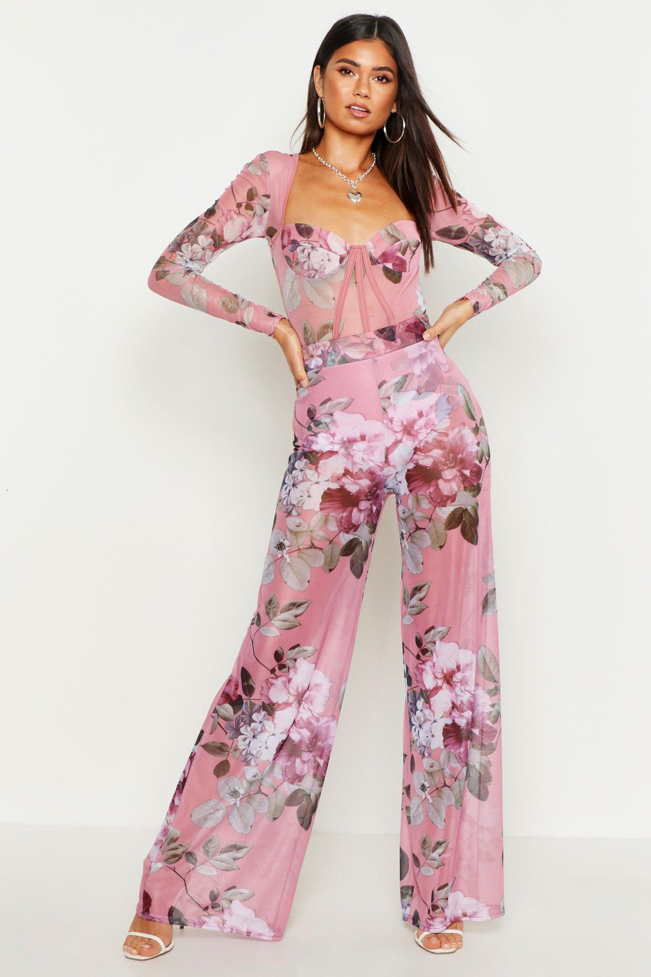 

Широкие брюки из сетки с цветочным рисунком, Blush