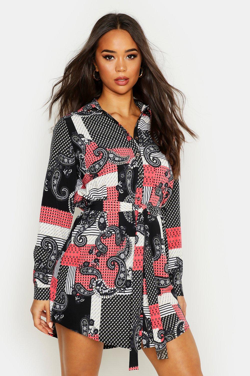 boohoo paisley shirt dress