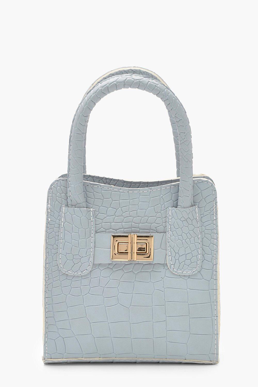 

Миниатюрная сумка с замком и ручкой под крокодила, Pale blue