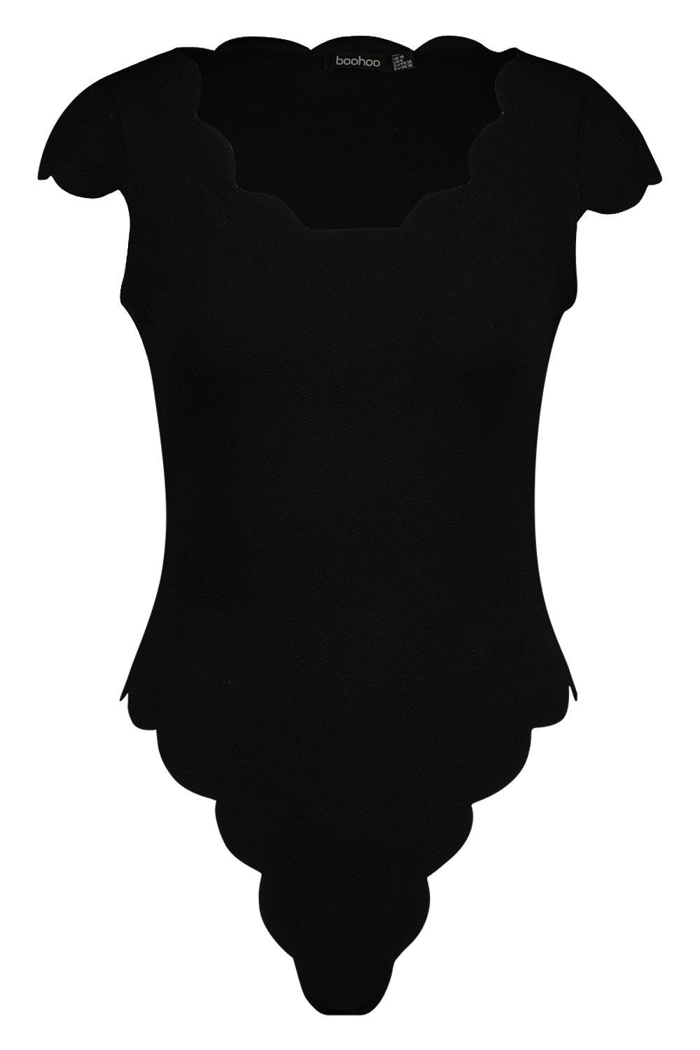 

Боди с зубчатыми краями и короткими рукавами, Black