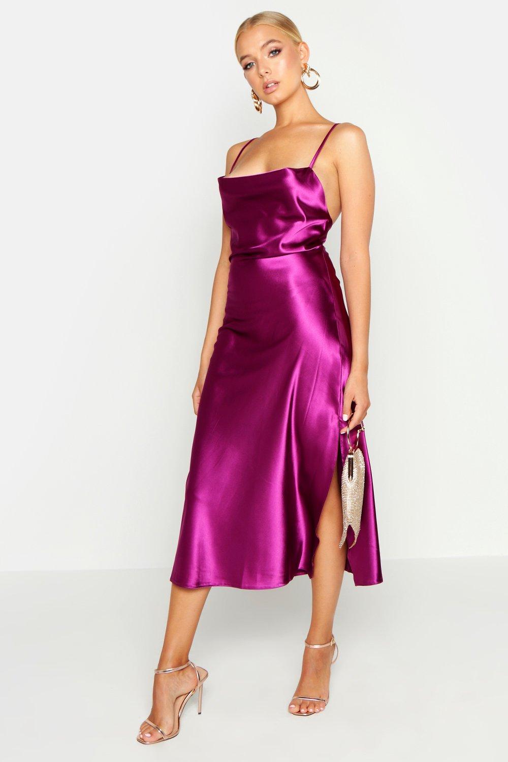 purple satin dress long