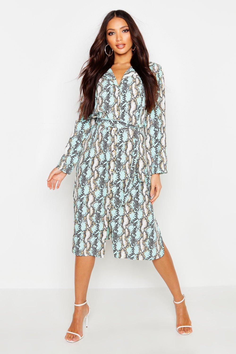 snake print shirt midi dress