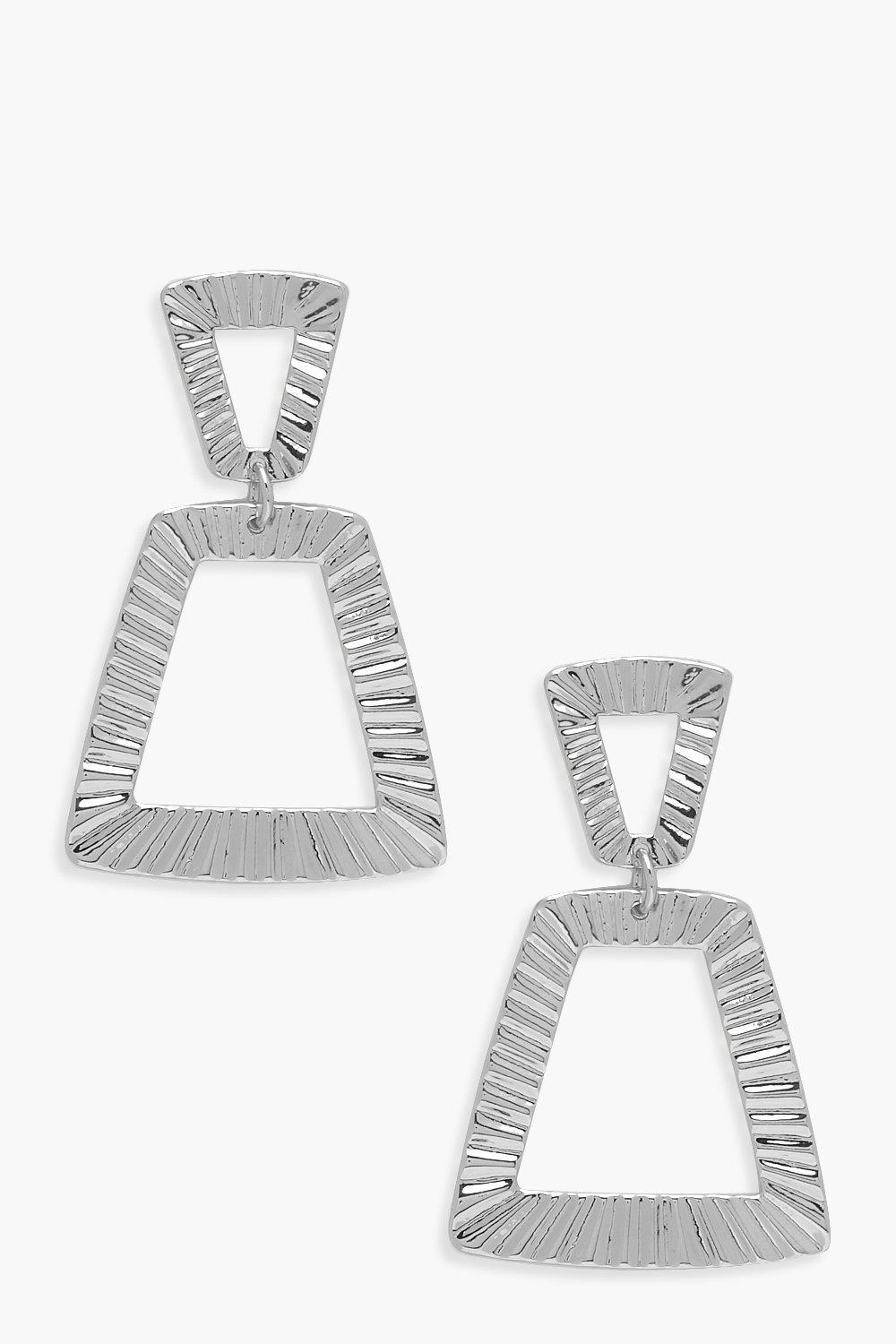 

Крупные текстурированные серьги-трапеции, Silver