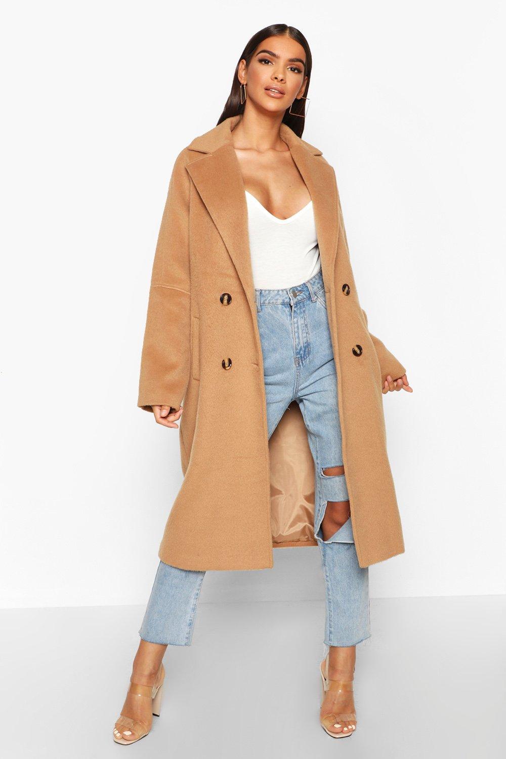 Brushed Double Breasted Wool Look Coat