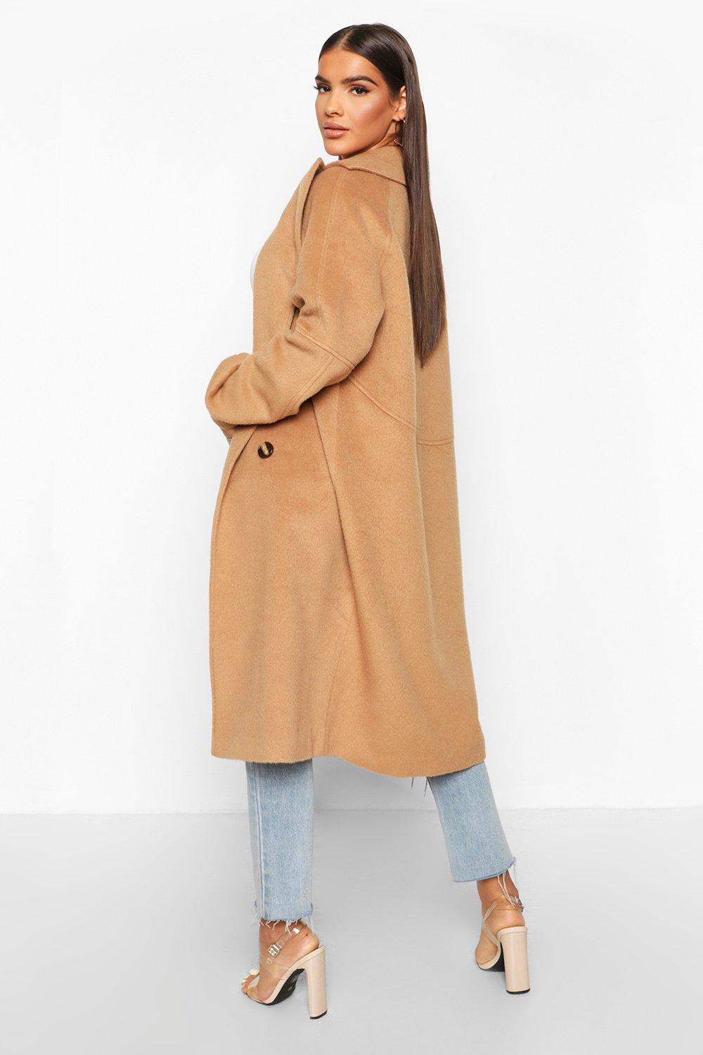 Womens Camel Brushed Double Breasted Wool Look Coat alternative image