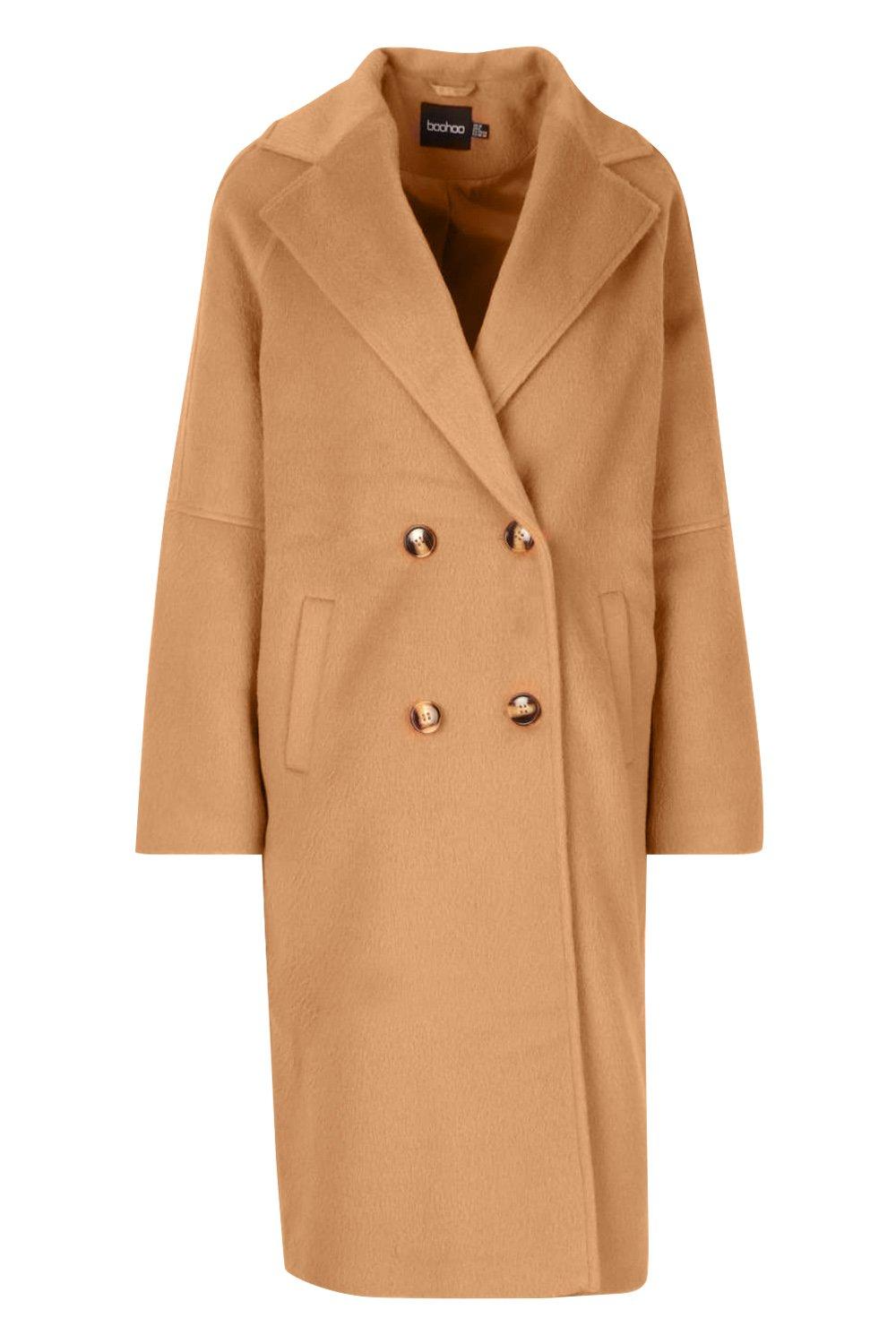 Womens Camel Brushed Double Breasted Wool Look Coat alternative image