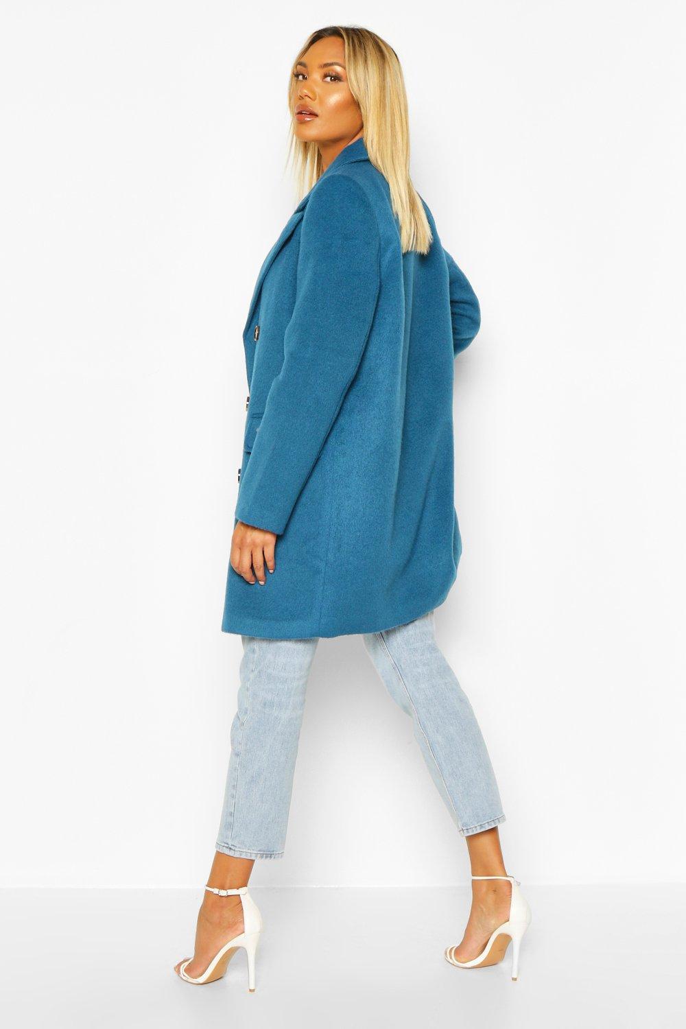 Womens Blue Double Breasted Wool Look Coat alternative image