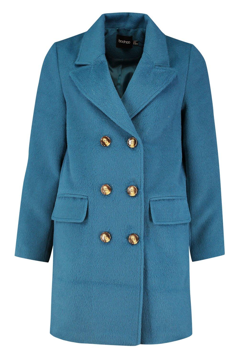 Womens Blue Double Breasted Wool Look Coat alternative image