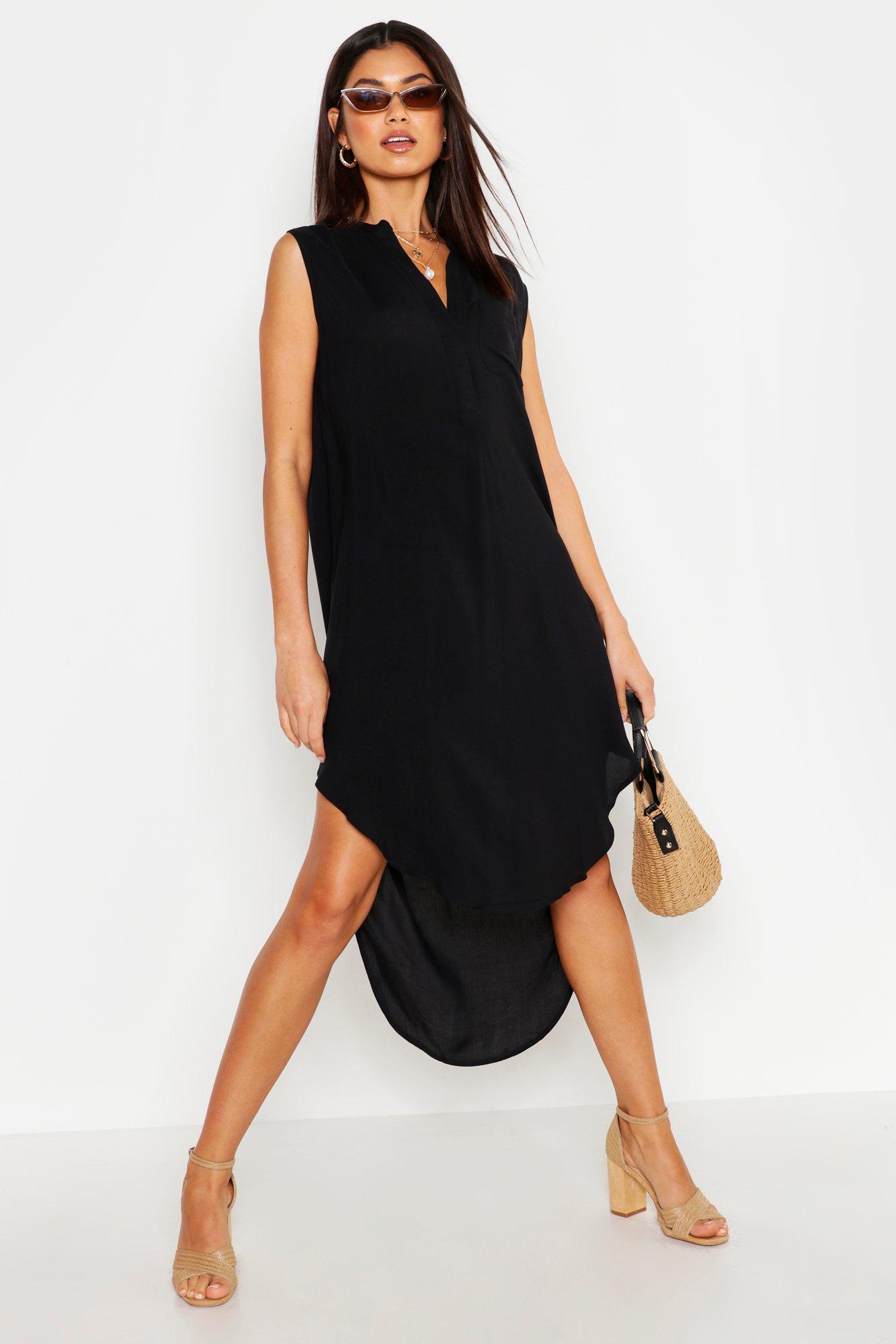 collarless shirt dress