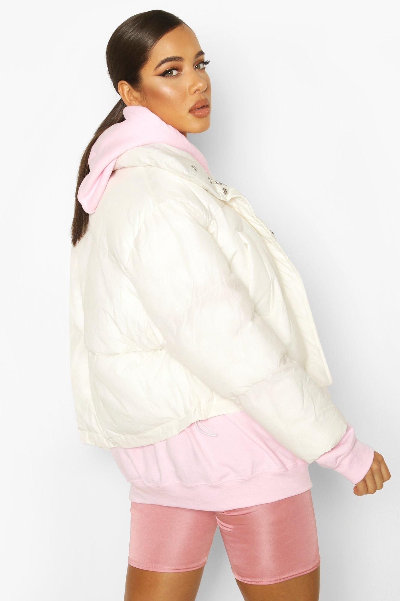 

Пуховик оверсайз с воротником-трубой, Off white