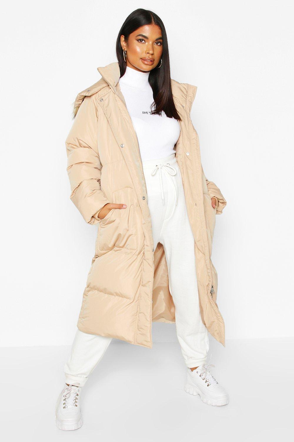 boohoo padded coat with faux fur hood