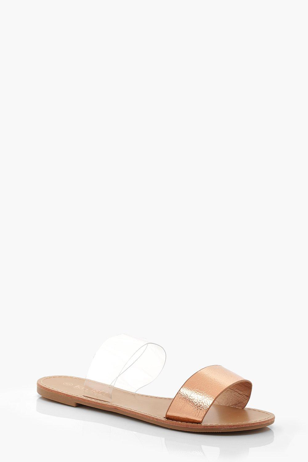 

Металлизированные шлепки с двумя ремешками, Rose gold