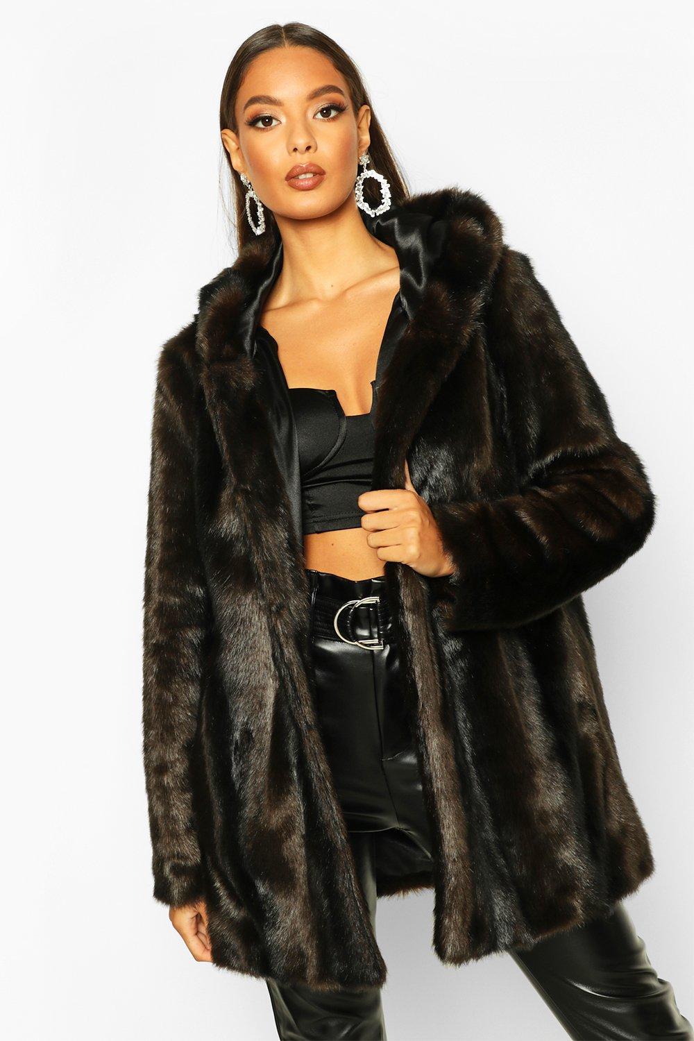 Vintage Style Faux Fur Hooded Coat