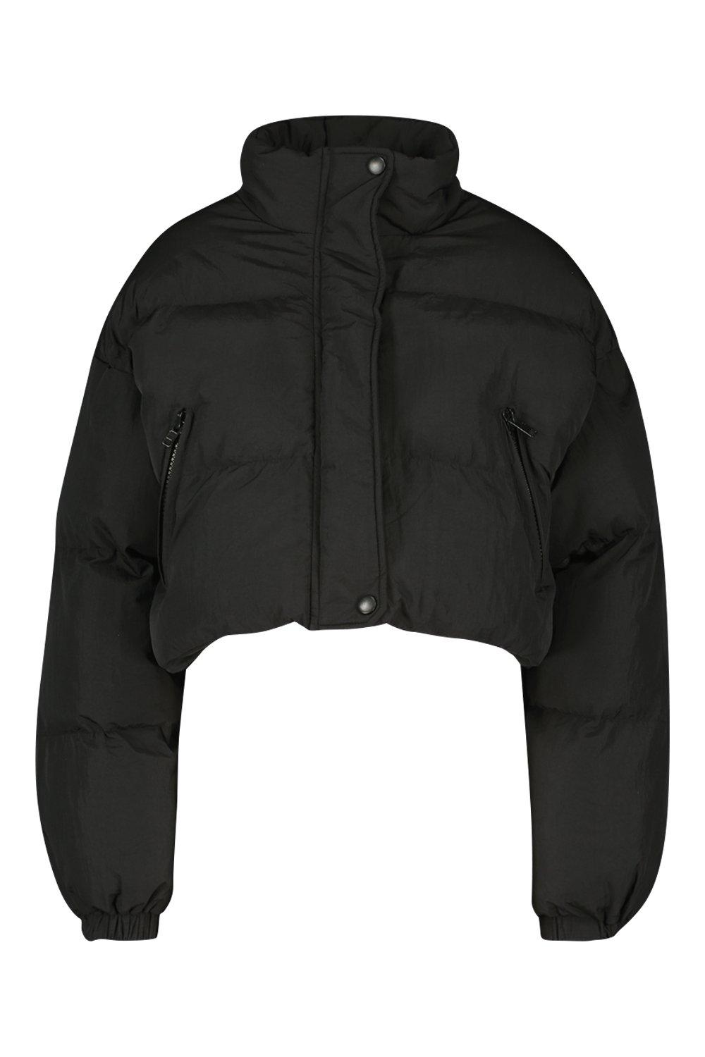 

Funnel Neck Cropped Puffer Jacket, Black