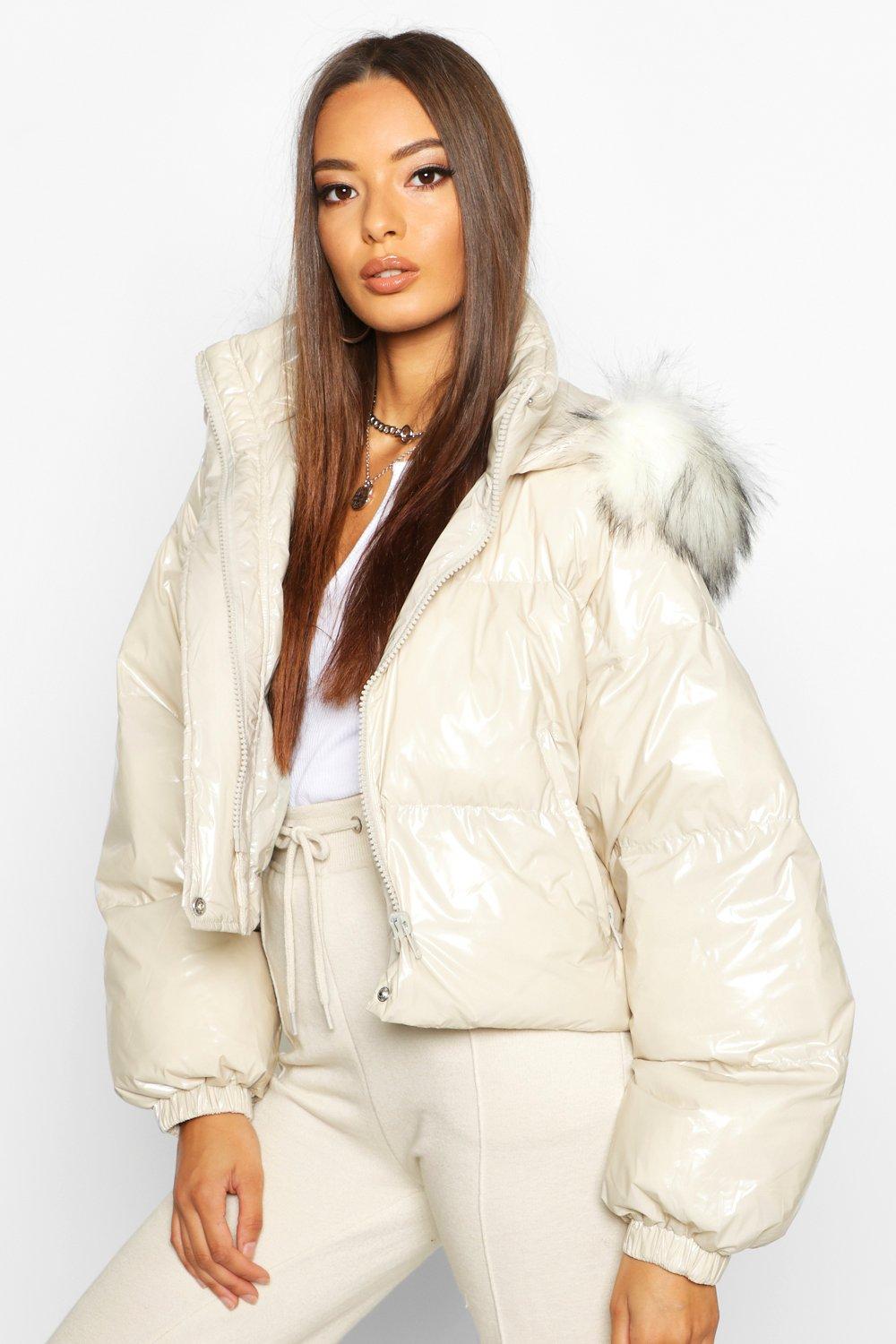 vinyl faux fur trim coat