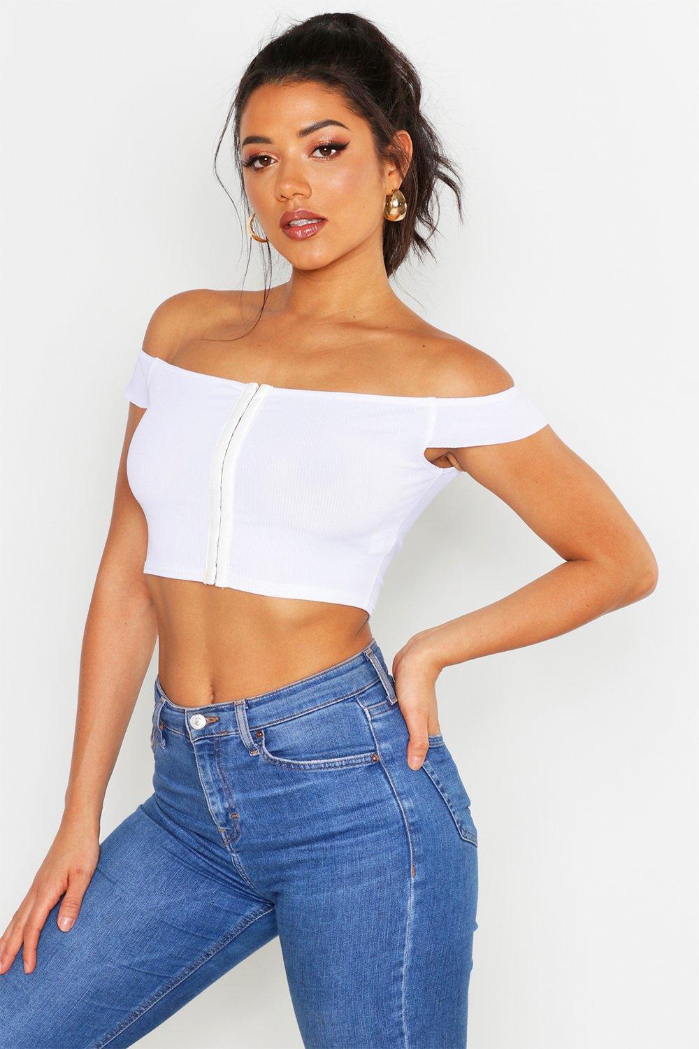 

Hook & Eye Bardot Crop Top, White