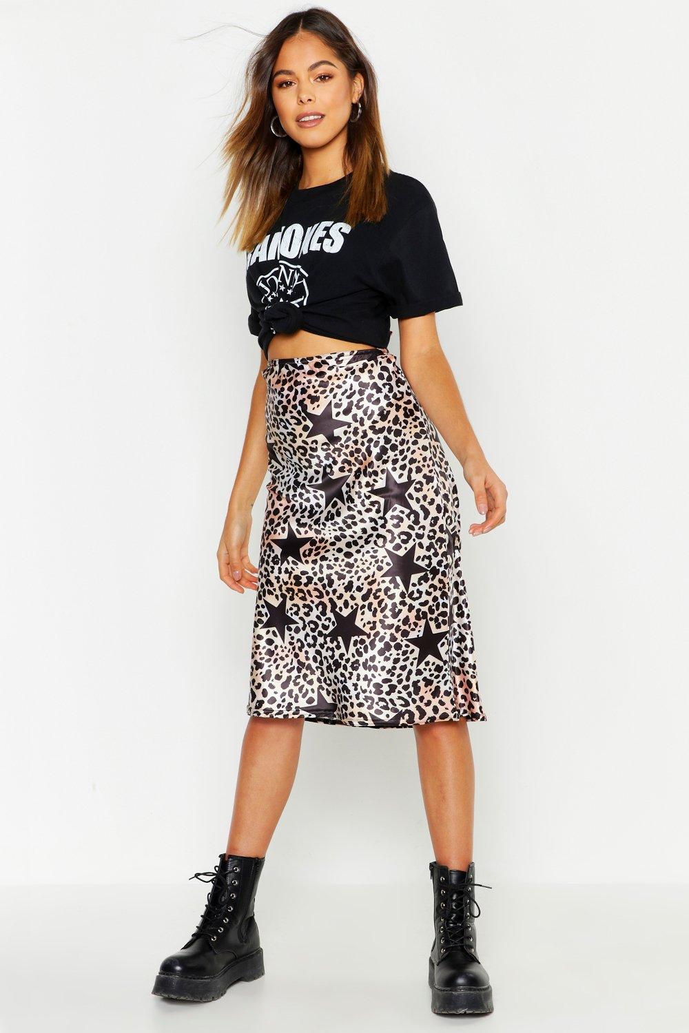 leopard print satin wrap midi skirt