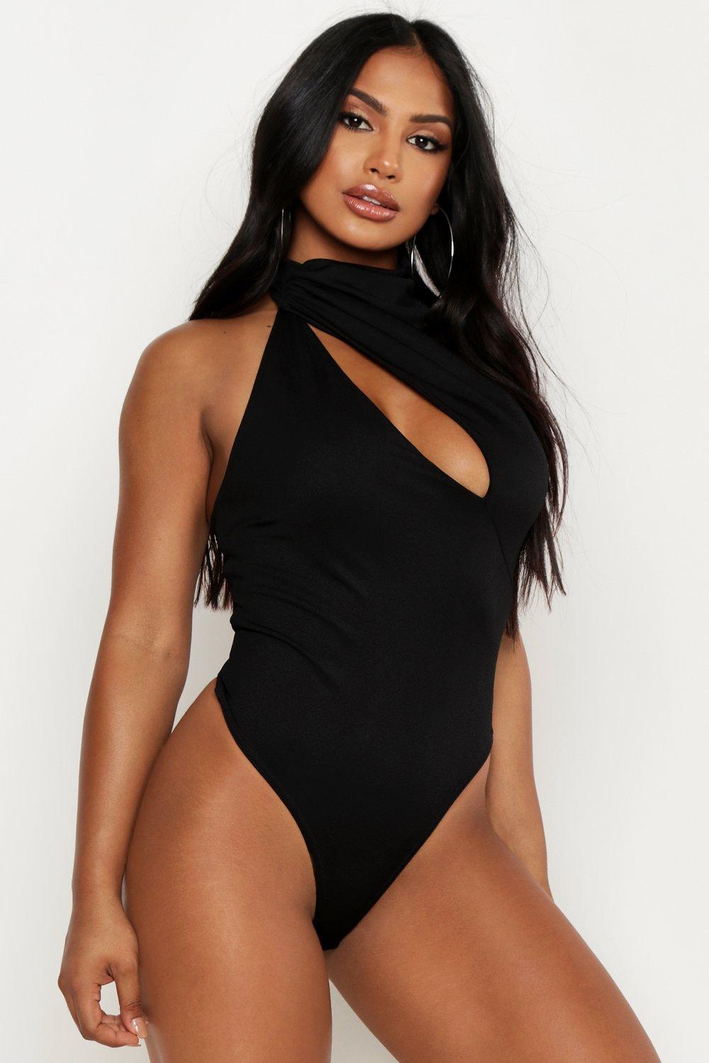 high neck cut out swimsuit