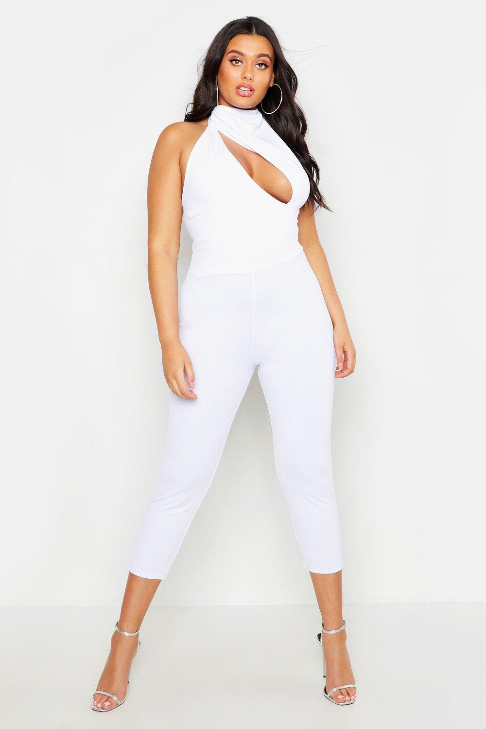 high neck white jumpsuit