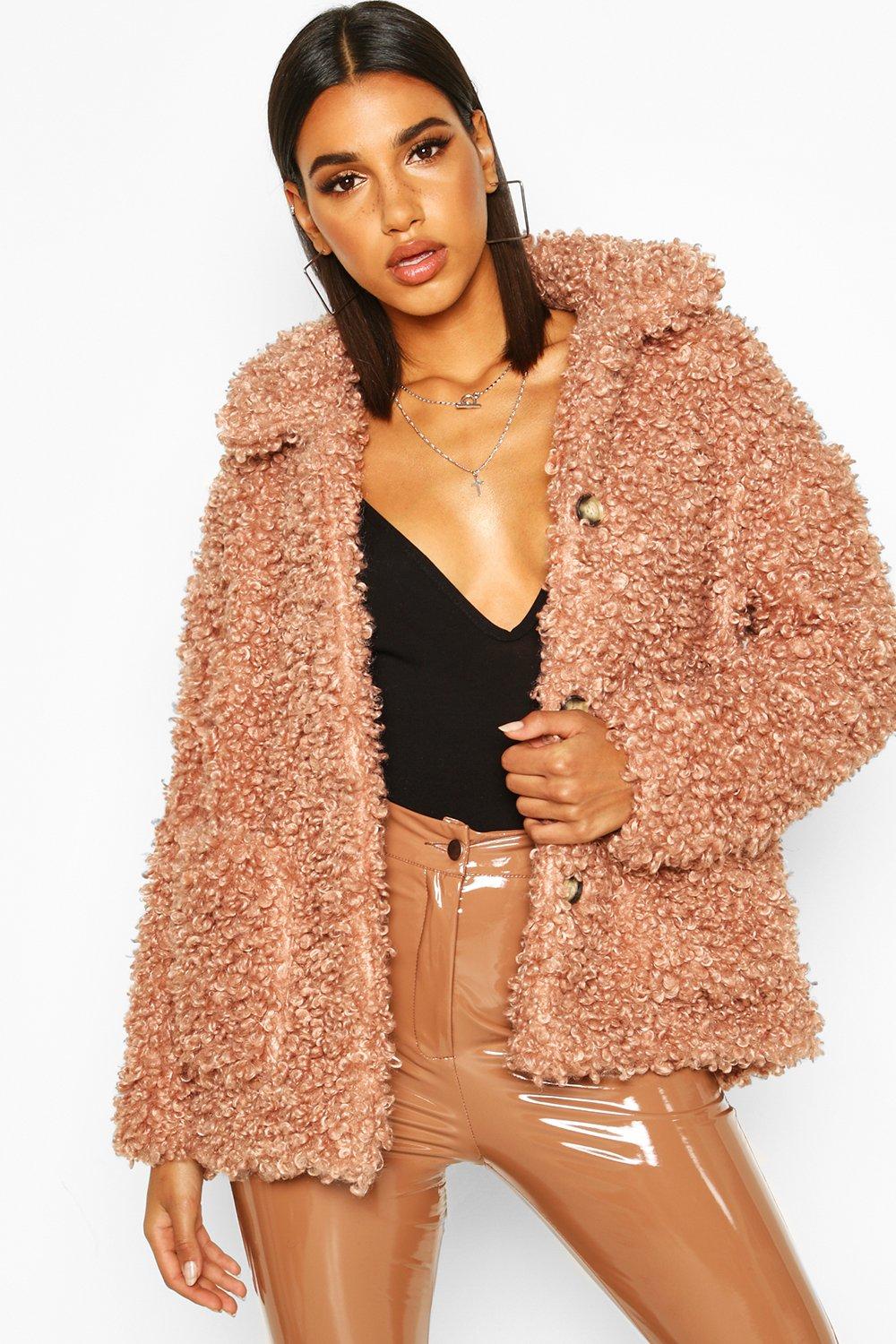 

Premium Teddy Button Through Faux Fur Jacket, Rose